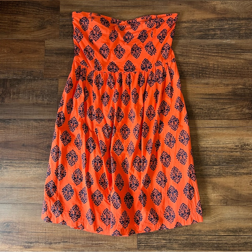 Old Navy Orange Strapless Dress with Navy Pattern Size 14